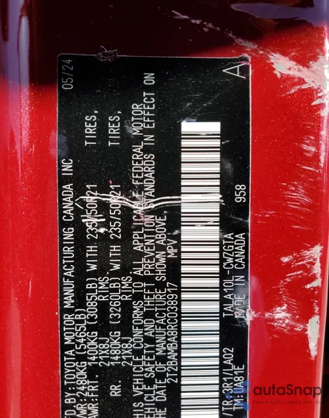 2024 Lexus Rx 350 Base z USA, uszkodzony, nr VIN 2T2BAMBA8RC038917